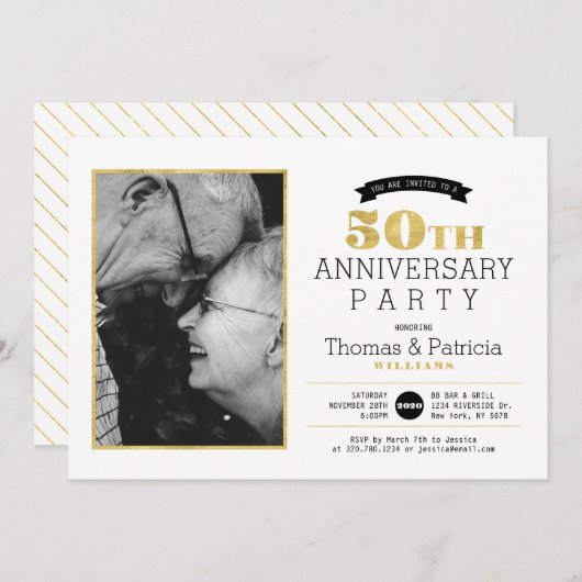 ゴールド50周年結婚記念日写真招待状 招待状 (正面/裏面)