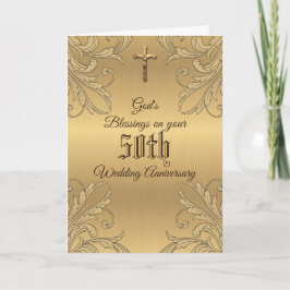 ゴールド50周年結婚記念日十字架聖句 カード