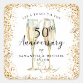 ゴールド50周年結婚記念日 スクエアシール (正面)