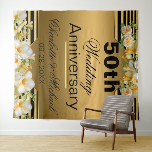 ゴールド50周年結婚記念日 タペストリー (インサイチュ(横))