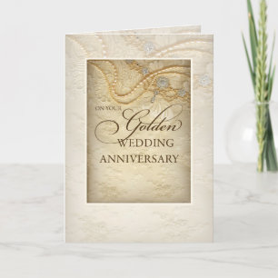 ゴールド50周年結婚記念日、パールとレース カード
