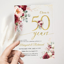 ゴールド50周年記念の結婚式 ブルゴーニュ アクリル招待状