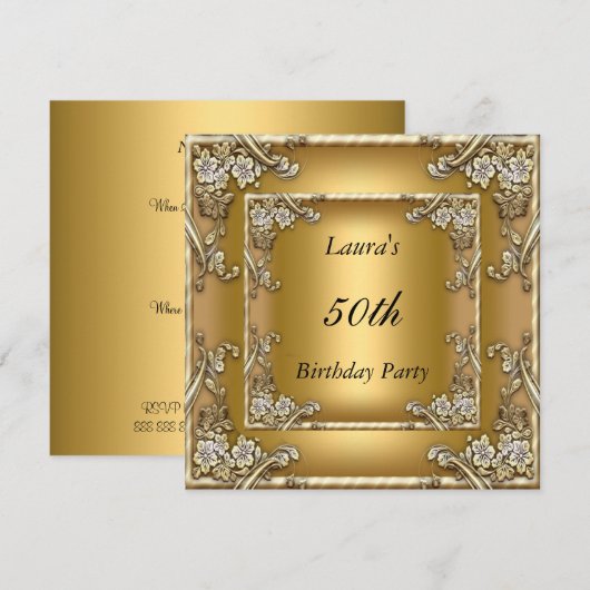 ゴールド50歳の誕生日パーティーの招待状 ゴールド 招待状 (正面/裏面)