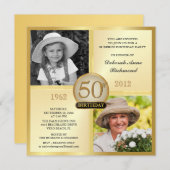 ゴールド50歳の誕生日招待状 Then & Now 2枚の写真 招待状 (正面/裏面)