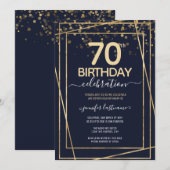 ゴールド70歳誕生日パーティーブルーゴールド 招待状 (正面/裏面)