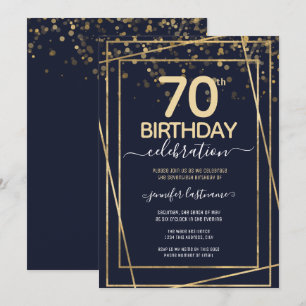 ゴールド70歳誕生日パーティーブルーゴールド 招待状