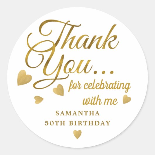 ゴールド お祝いしてくれてありがとう 50歳の誕生日 ラウンドシール (正面)