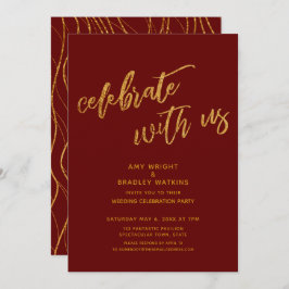 ゴールド お祝いに参加しよう バーガンディーの結婚式の披露宴 招待状