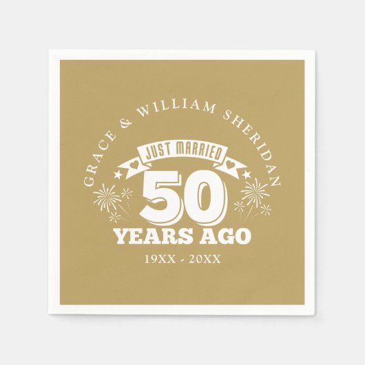 ゴールド ちょうど結婚50周年 スタンダードカクテルナプキン (正面)