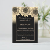 ゴールド , ひまわり, グリッター ウェディング レセプション 招待状 (スタンド正面)