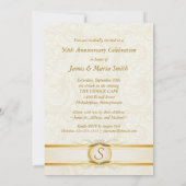 ゴールド＆アイボリー ダマスク 50周年 誕生日 招待状 (裏面)