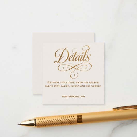 ゴールド＆アイボリーQR結婚式詳細カード エンクロージャーカード (正面/裏面インサイチュ)