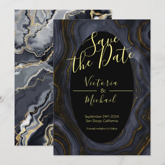 ゴールド アゲート Save the date 招待状 (正面/裏面)