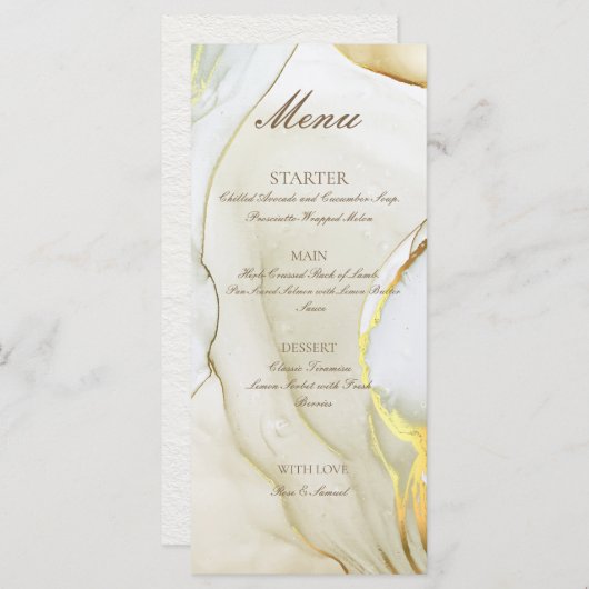 ゴールド アルコール インク 手作り 白 フラット メニュー (正面/裏面)