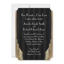 ゴールド アートデコ ストライプ 結婚式招待状