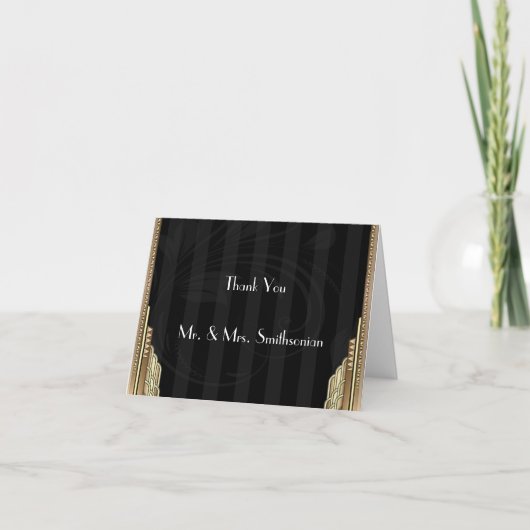 ゴールド アートデコ ストライプ 結婚式 お礼 サンキューカード (正面)