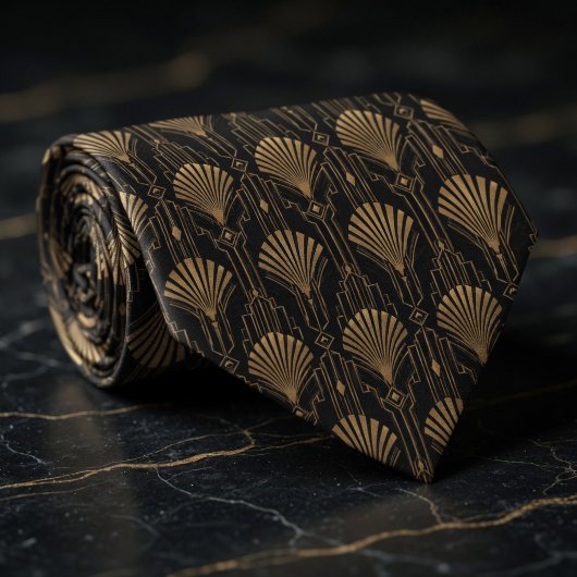 ゴールド アールデコ ファンと摩天楼 ジオメトリック ネクタイ