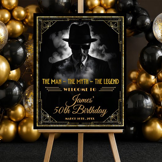 ゴールド アールデコ マン・ミス・レジェンド 誕生日 ウェルカム ポスター