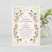 ゴールド アール・ヌーヴォー パープル 藤 ウェディング 招待状 (スタンド正面)