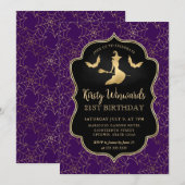 ゴールド ウィッチ フレームとコウモリの巣 21歳の誕生日 招待状 (正面/裏面)