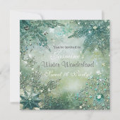 ゴールド ウィンター ワンダーランド 雪の結晶 招待状 (正面)