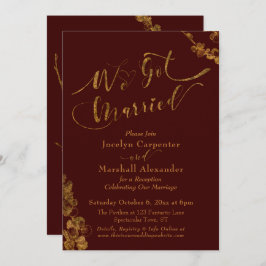 ゴールド ウィー ゴット マリード ウィズ ボタニカルズ、バーガンディ 招待状