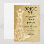 ゴールド ウェディングドレス ブライズシャワー 招待状 (正面/裏面)