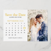 ゴールド ウェディング セーブ・ザ・デート カレンダー フォト 箔招待状 (正面)