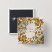 ゴールド ウェーブリーフ フラワーボタン 缶バッジ (正面&裏面)