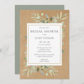 ゴールド ウォーターカラー グリーン リュスティック ブライダル シャワー 招待状 (正面/裏面)