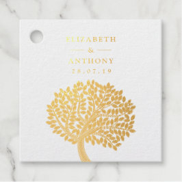ゴールド ウォーターカラー ツリー ウェディング フェイバータグ