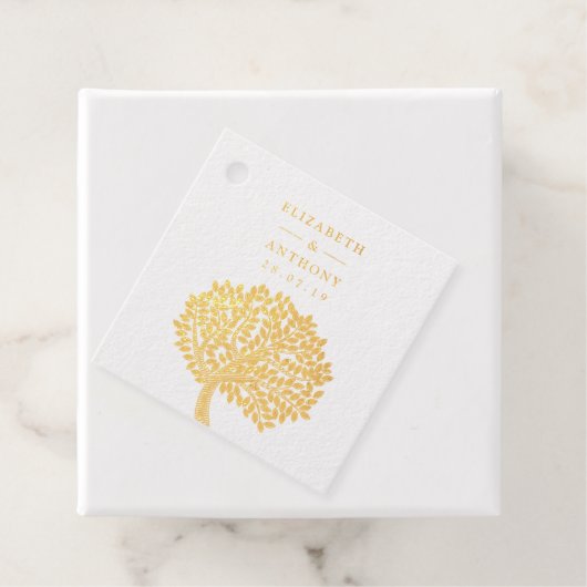 ゴールド ウォーターカラー ツリー ウェディング フェイバータグ (箱)