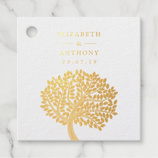 ゴールド ウォーターカラー ツリー ウェディング フェイバータグ (正面)