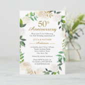 ゴールド ウォーターカラー 花輪 50周年 結婚記念日 招待状 (スタンド正面)