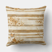 ゴールド ウッドランド フォックス & オウル ストライプ パターン（3） クッション (裏面)