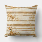 ゴールド ウッドランド フォックス & オウル ストライプ パターン（3） クッション (正面)