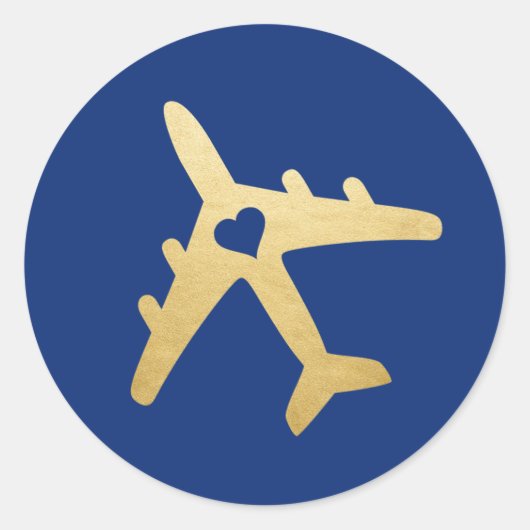 ゴールド エアプレーン ハート トラベル テーマ 編集可能な色 ラウンドシール (正面)
