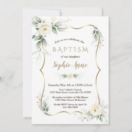 ゴールド エアリー グリーンホワイト アイボリー フラワーバプテスマ 招待状