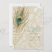 ゴールド エキゾチック ペコック フェザー グラム パーティー インビテーション (正面)