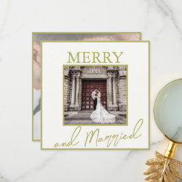 ゴールド エレガント クリスマス 結婚 2枚の写真 サンキューカード