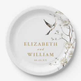 ゴールド エレガント シノワズリー フラワーデザイン ガーデン ウェディング ペーパープレート