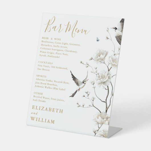 ゴールド エレガント シノワズリー フラワーバー メニュー ウェディング 台座サイン (正面)