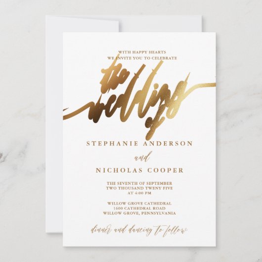 ゴールド エレガント スクリプト 招待状 (正面)