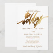 ゴールド エレガント スクリプト 招待状 (正面/裏面)