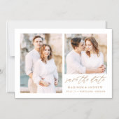 ゴールド エレガント スクリプト 2 枚の写真で日程をお知らせする結婚式の招待状 マグネット招待状 (正面)