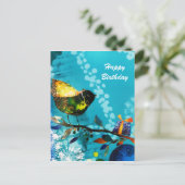 ゴールド エレガント ハッピー ソングバード ウィッシュ ウォーターカラー ポストカード (スタンド正面)