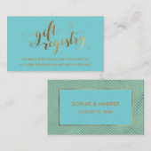 ゴールド エレガント ハーツ スクリプト ターコイズ ギフト レジストリー エンクロージャーカード (正面/裏面)