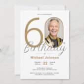 ゴールド エレガント フォト 60歳の誕生日パーティー 招待状 (正面)