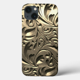 ゴールド エレガント 彫刻されたメタリックな美しい花の抽象 iPhone 13ケース