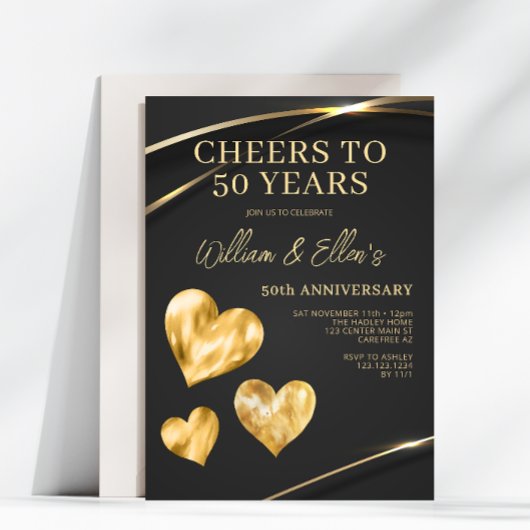 ゴールド エレガント 結婚50周年 招待状